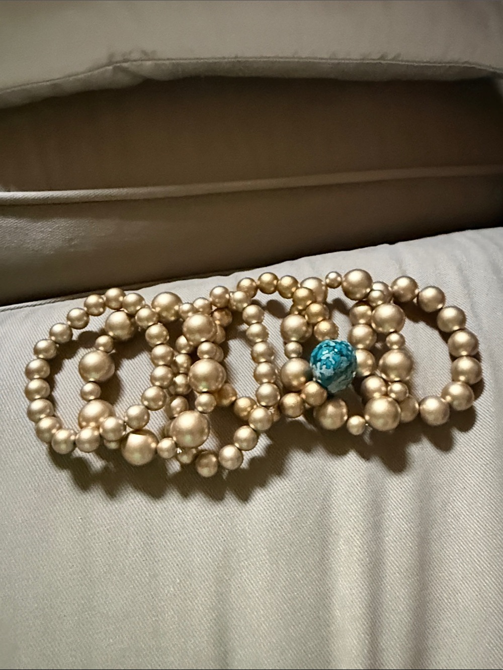 Gold Beaded Stretch Bracelet Set with Turquoise Accent